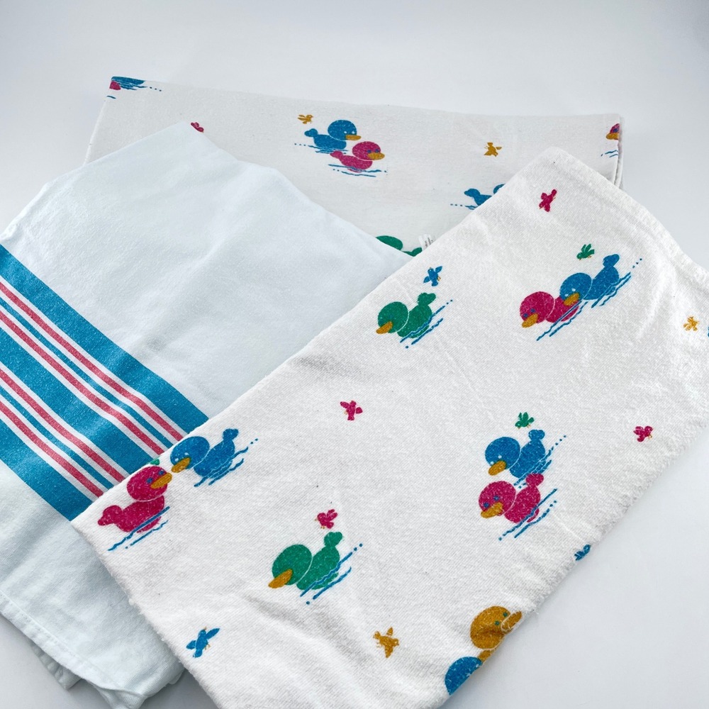 3 Medline Receiving Blankets Duck Stripes Cotton Oversized Hospital Grade Vtg